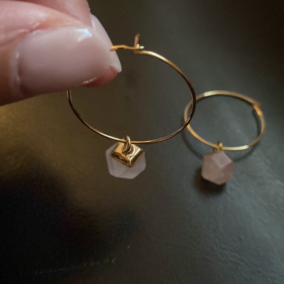 Tish Jewelry - gold plated rose quartz hoop earrings - Picture 2 of 2